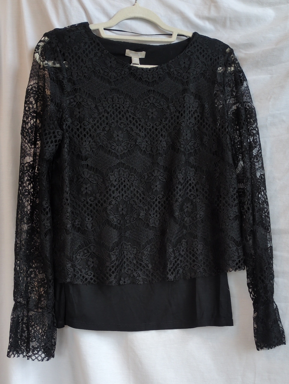 Black Lace Layered Long Sleeve Blouse